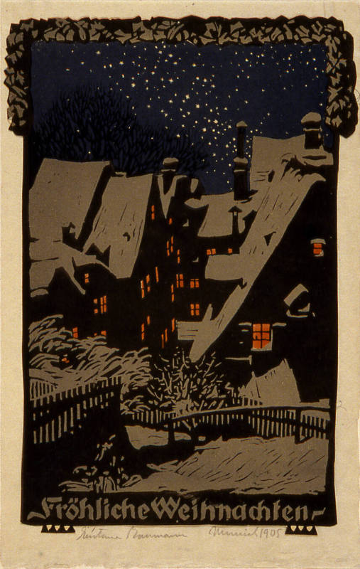 Gustave Baumann, Greeting Card for 1905: “Fröhliche Weihnachten”, 1905, linocut, 9 13/16 × 6 5/…