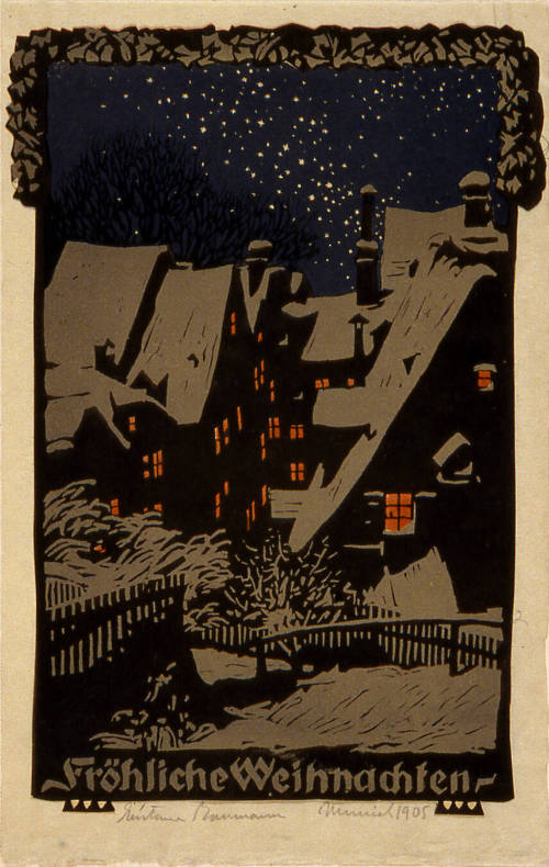 Gustave Baumann, Greeting Card for 1905: “Fröhliche Weihnachten”, 1905, linocut, 9 13/16 × 6 5/…