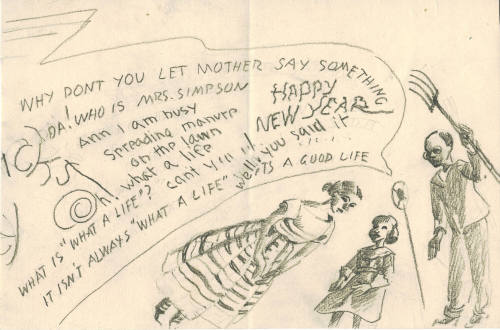 Greeting Card for 1937: "New Year Broadcast" (sketch for interior)