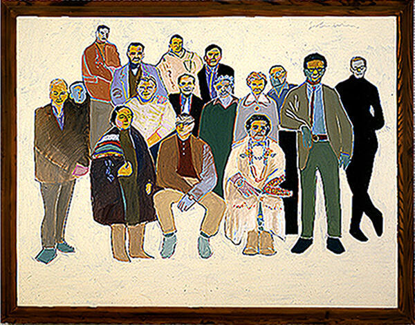 Fritz Scholder, Arts Faculty at the Institute of American Indian Arts at 4:15pm, 1968, oil on c…
