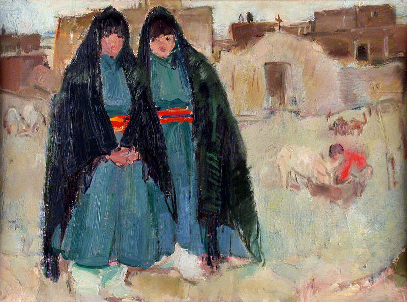 Two Pueblo Women Before a Church (A Study)