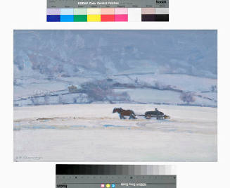 Winter Snow Scene with Horse and Wagon
