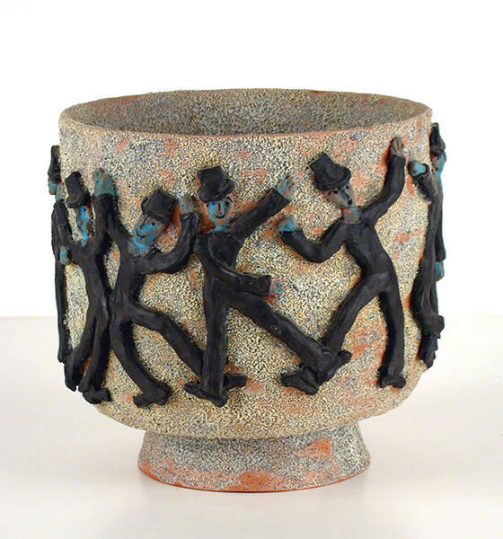 Matte White Footed Bowl with Dancing Men