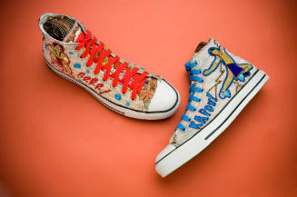 Teri Greeves, Yee Tah-lee, 2006, tennis shoes (size 13), cut glass beads, seed beads, 6 x 12 1/…