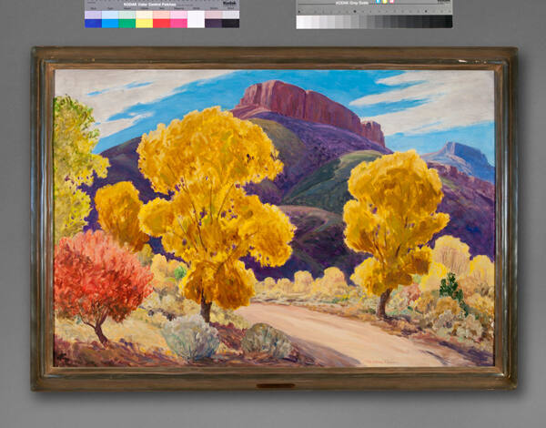Sheldon Parsons, View Near Otowi, circa 1936, oil on Masonite, 24 x 36 in. On long term loan to…