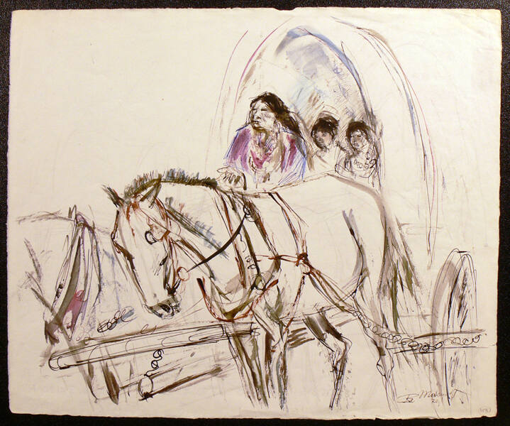 Untitled (woman and two children in wagon)