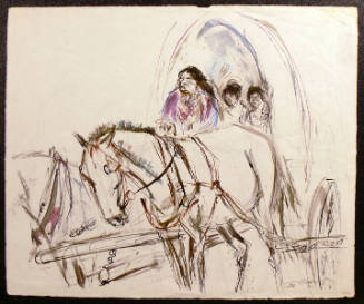 Untitled (woman and two children in wagon)
