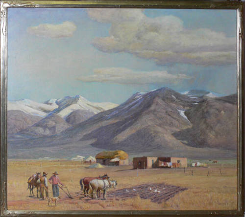 Oscar Berninghaus, Spring Plowing, 1937, oil on canvas, 34 1/8 × 39 in. Collection of the New M…